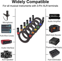 Load image into Gallery viewer, Premium Braided 3ft XLR Microphone Cables - 6 Pack with Color-Coded Connectors