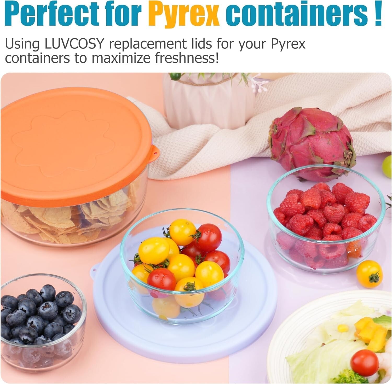 8 Stylish Round Silicone Replacement Lids for Pyrex - Food-Grade, Leak-Proof