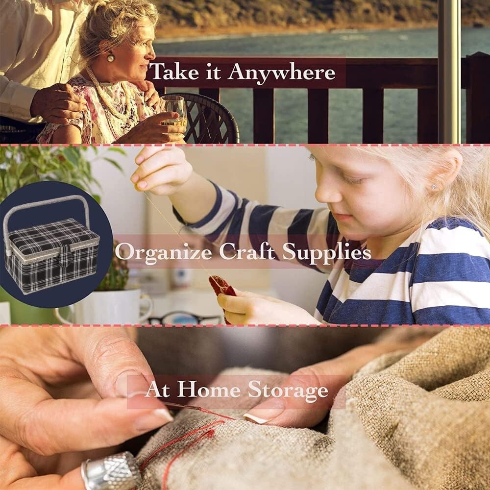 Classic Floral Sewing Basket - Lightweight Storage with Snap Closure & Tray