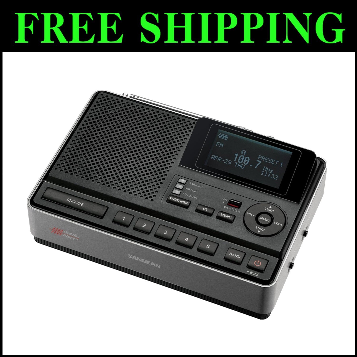 All-in-One NOAA Weather Alert Radio with LCD, Alerts & Auxiliary Connectivity