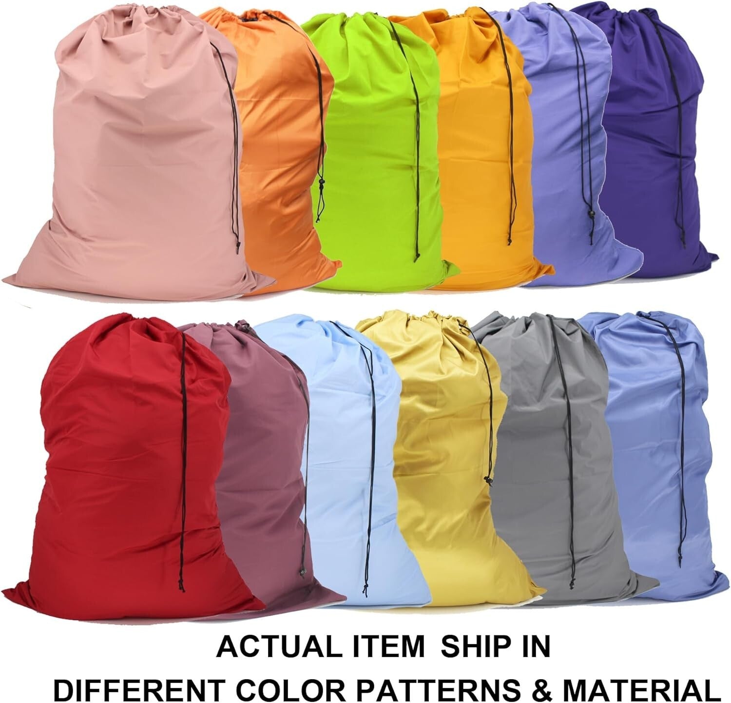 Durable Extra Large Nylon Laundry Bags with Drawstring - 12 Pack in Mixed Colors