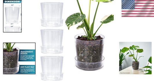 6.5 Inch Deep Saucer Acrylic Planters - Set of 4 with Drainage Holes for Orchids