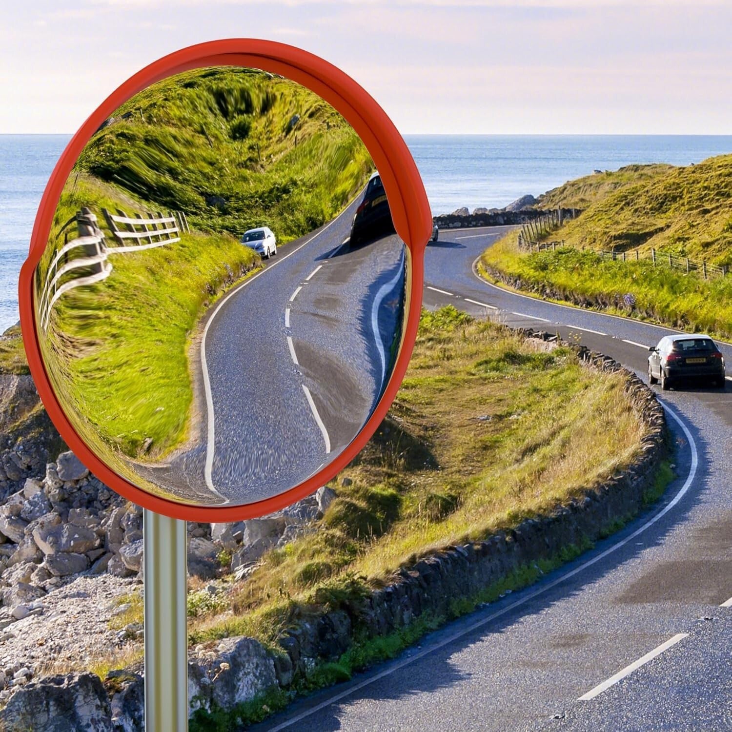 Premium 24" Wide-Angle Safety Mirror with Adjustable Bracket for All Surfaces