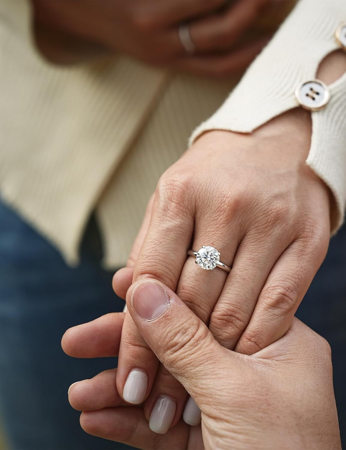 1CT D Color Moissanite Solitaire Ring - Elegant 18K White Gold Plated Design