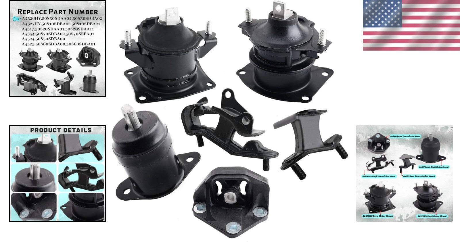 6-Piece Mounts Set - Reliable Replacement for 2003-2007 Honda Accord 3.0L V6