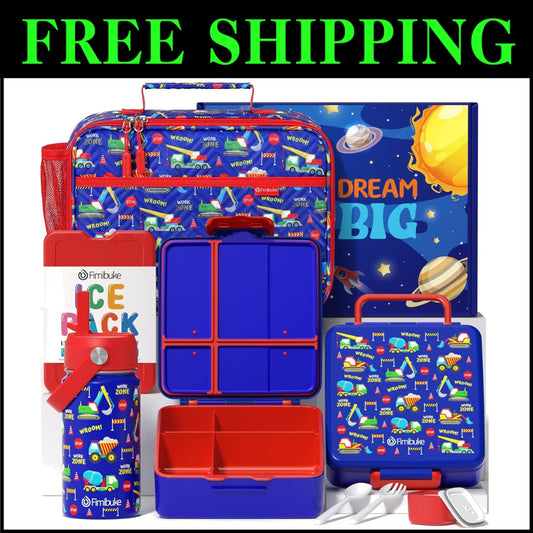 Leak-Proof 4-Compartment Kids Bento Box & Insulated Water Bottle for School Fun