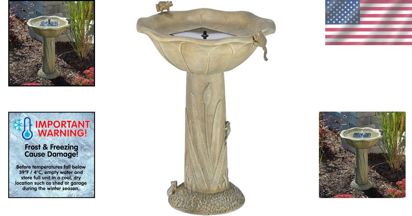 Acadia Solar Birdbath - Medium Olive Green Fountain with Two Spray Options
