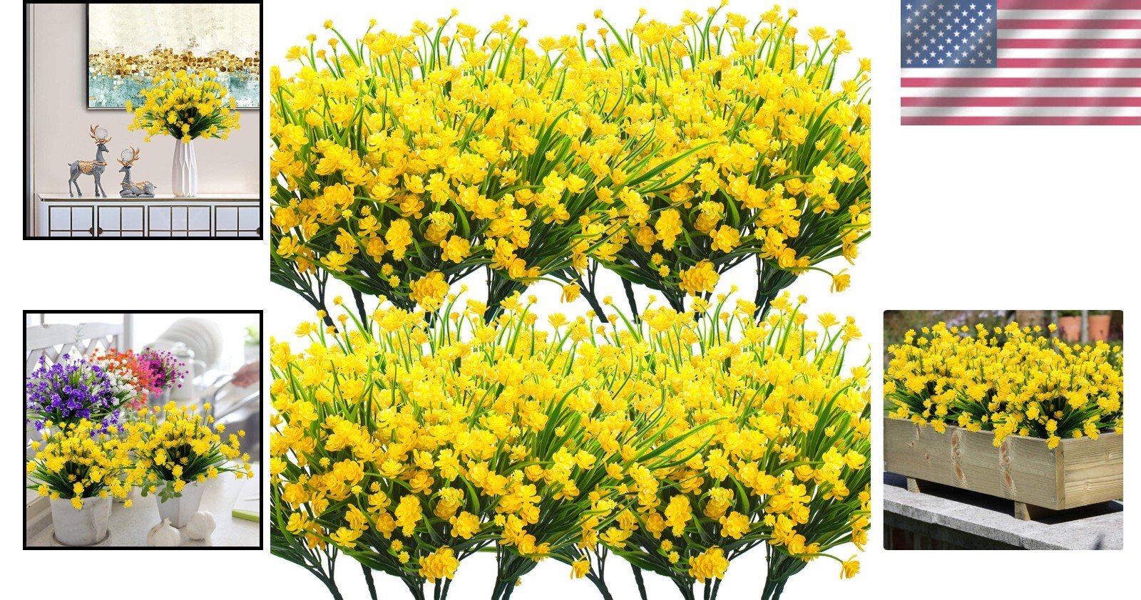 20 Bundles of UV Resistant Yellow Artificial Flowers for Outdoor Decoration