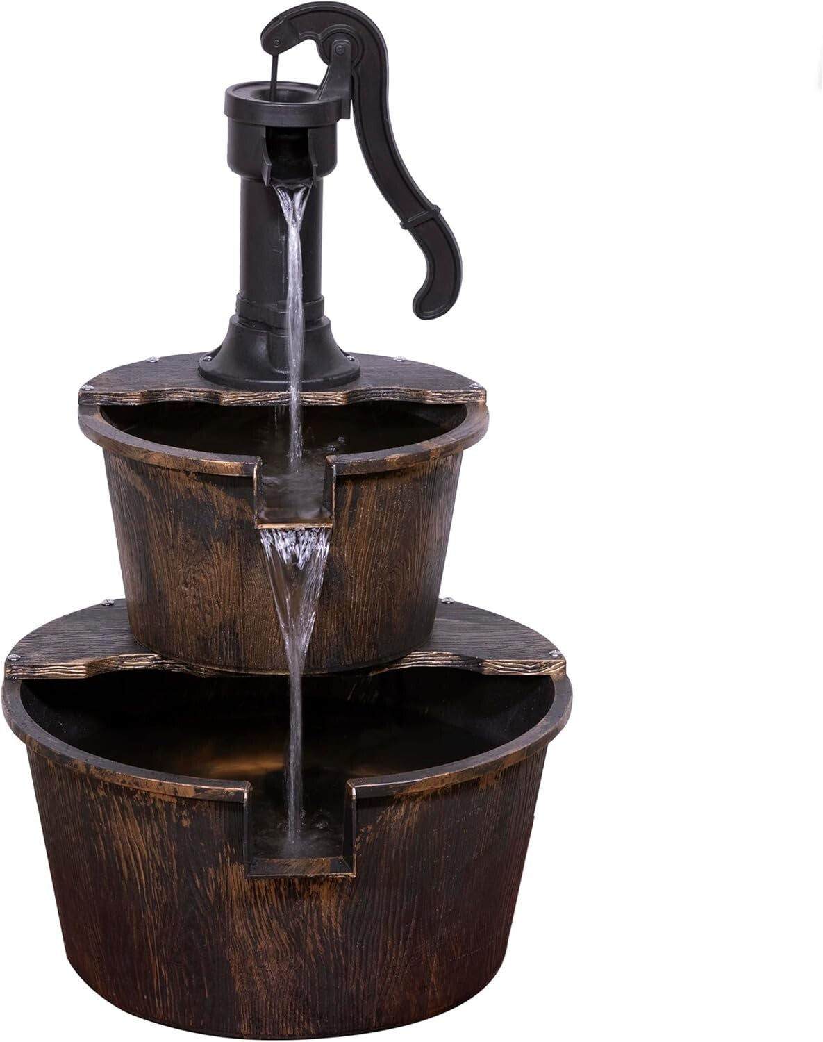 Charming 27” H Bronze Barrel and Pump Fountain for Tranquil Gardens