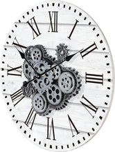 Load image into Gallery viewer, Stylish 23" White Farmhouse Wall Clock with Real Moving Gears for Home Offices