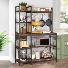 Load image into Gallery viewer, Rustic 43-Inch 5-Tier Bakers Rack with 10 Hooks – Large Kitchen Storage Solution