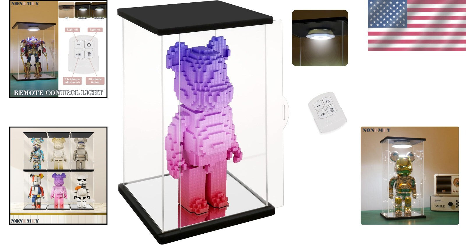 Clear Acrylic Display Case with Remote Control Light - Perfect for Bearbrick