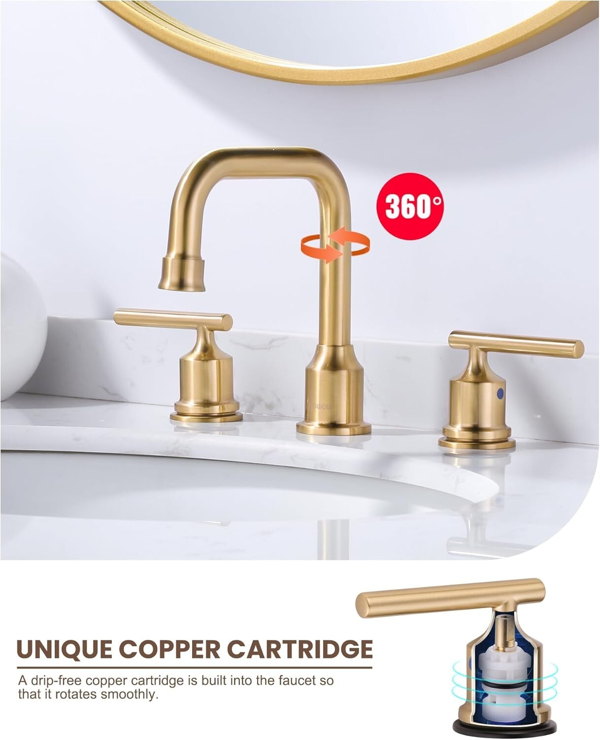 Elegant Brushed Gold Basin Faucet with 2 Handles - Modern 360° Swivel Design