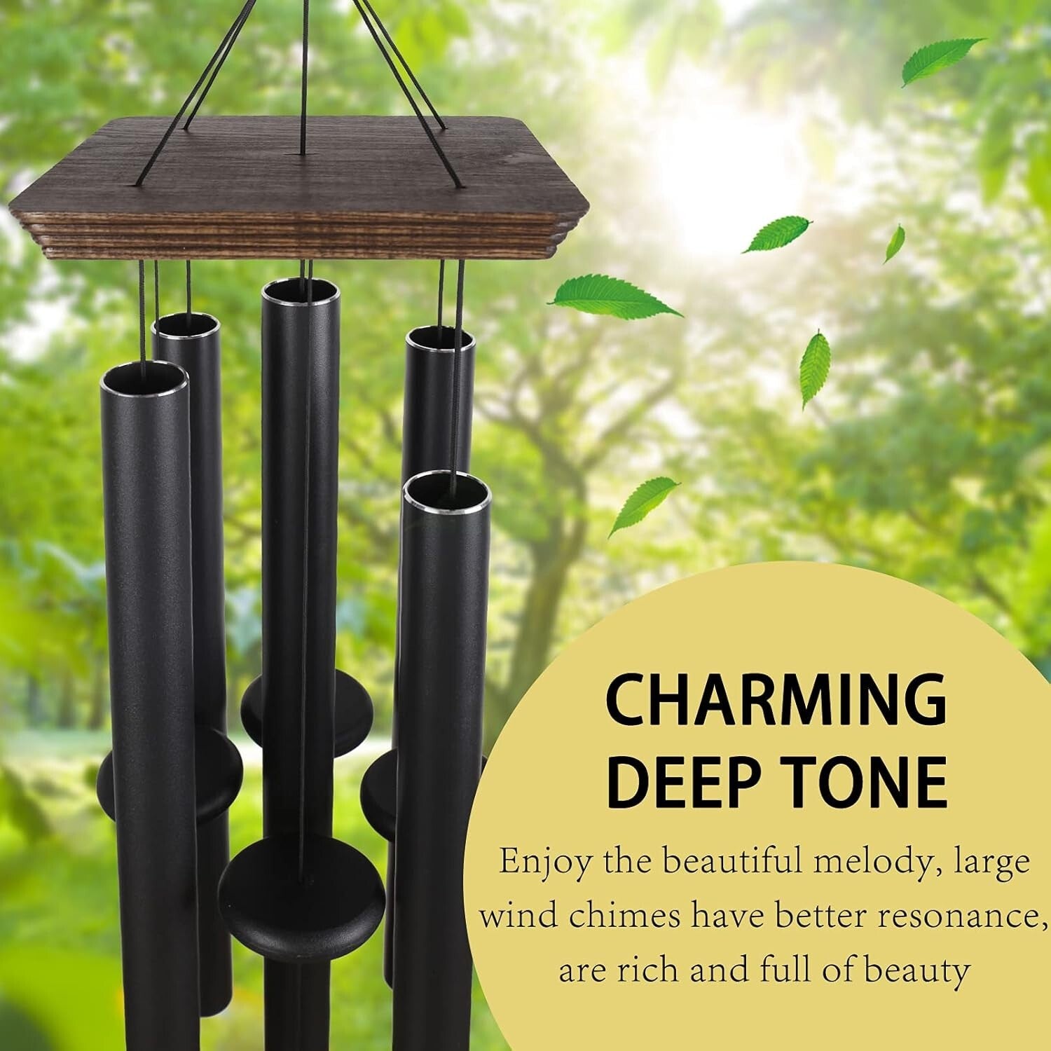 48" Large Deep Tone Wind Chimes in Black - Perfect Outdoor Decor & Memorial Gift