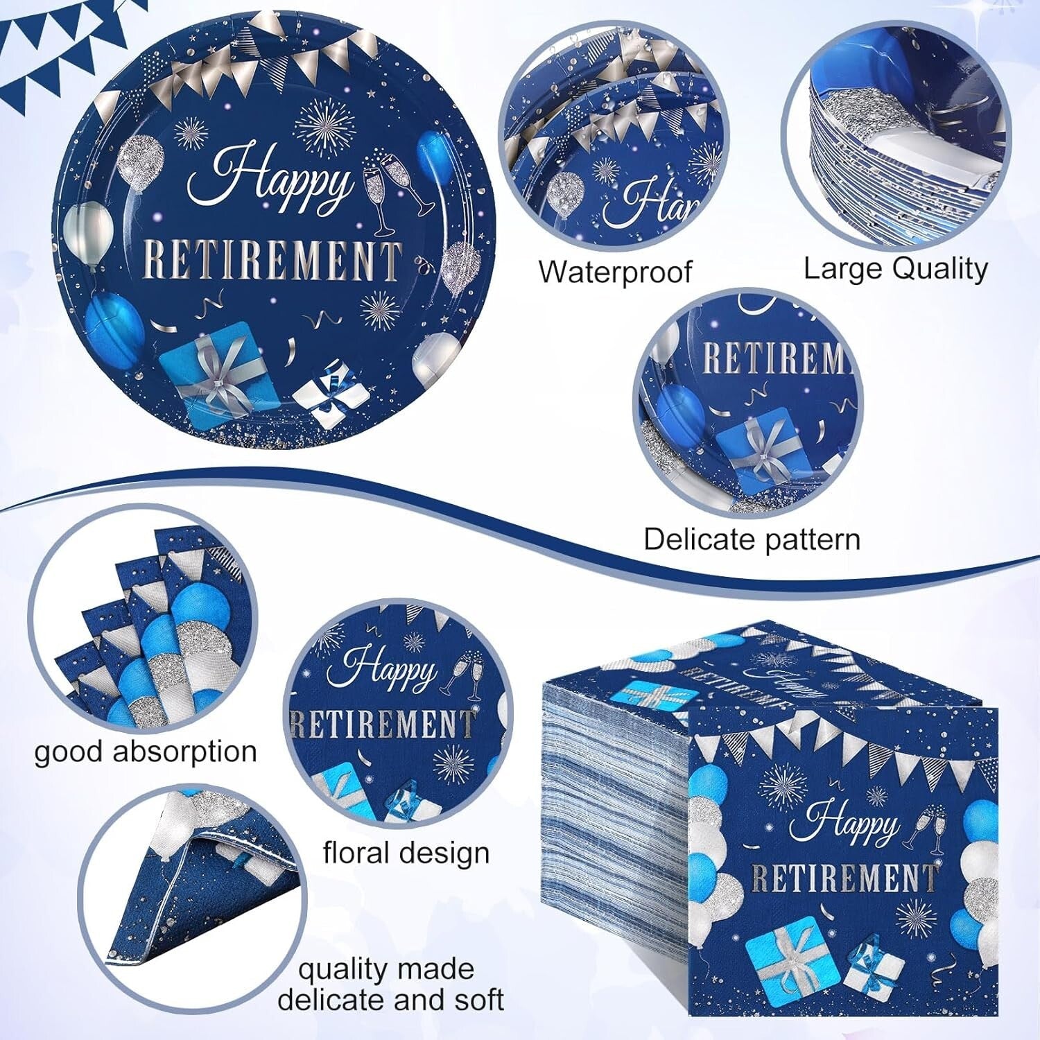 Durable 452 Pcs Retirement Decorations - Blue Silver Theme for Memorable Parties