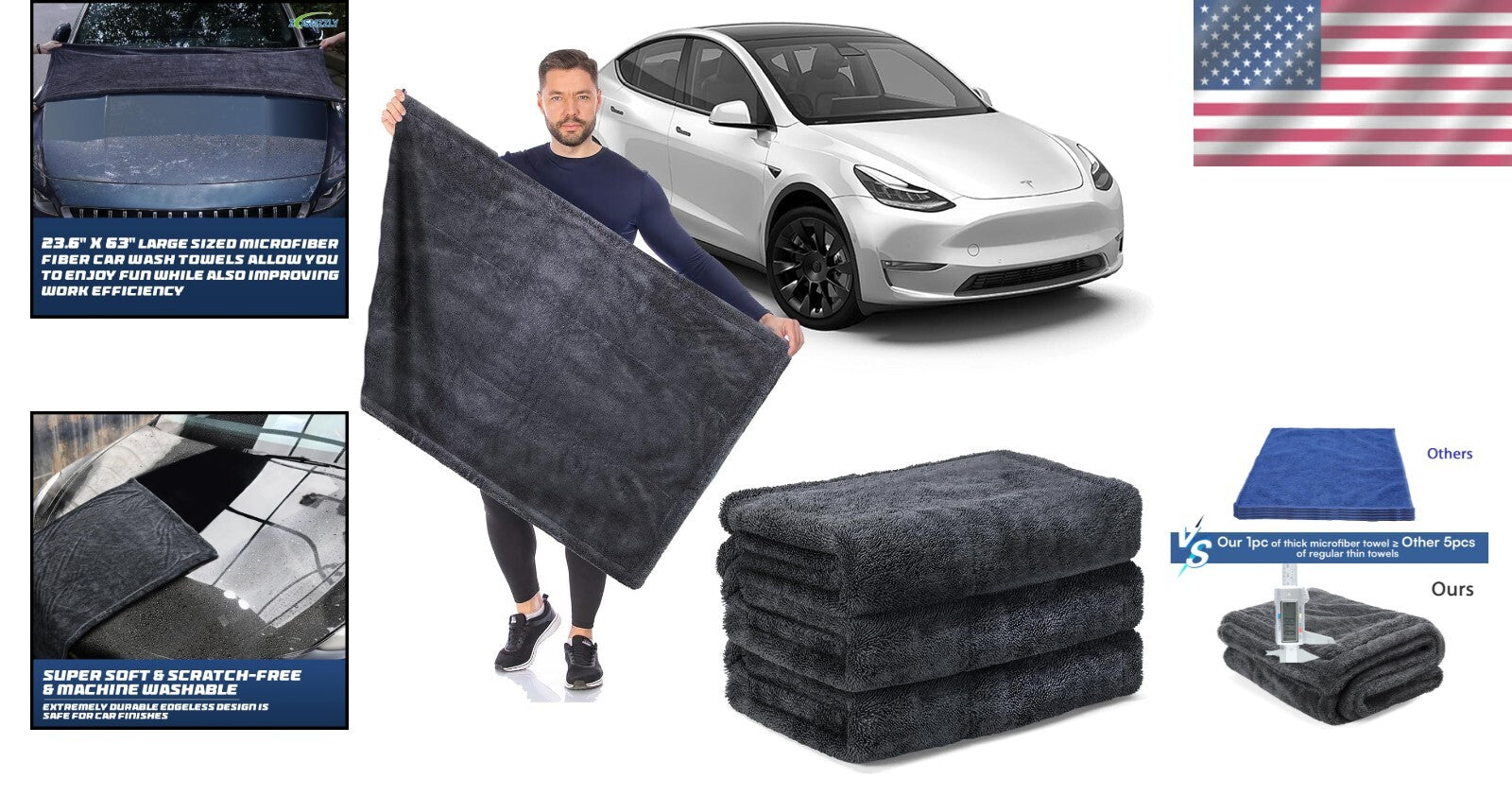 1200 GSM Extra Large Car Drying Towel - 23.6 x 63 in, Quick Dry & Scratch Free