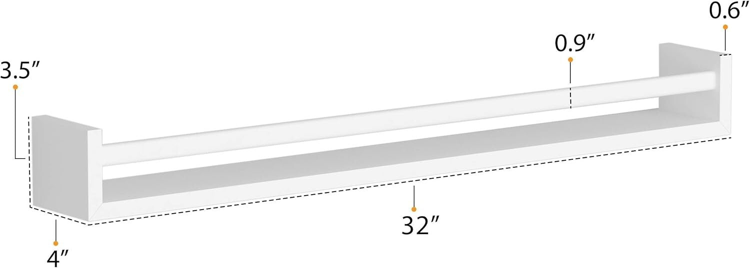 32" Wood Floating Bookshelves with Safety Rails for Toddler's Room - Set of 2