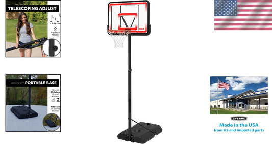 Adjustable Shatterproof Portable Basketball Hoop - 44" Backboard, Freestanding