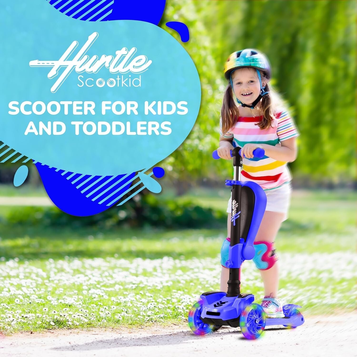 LED Light-Up 3-Wheeled Kids Scooter with Adjustable Handlebar & Foldable Seat