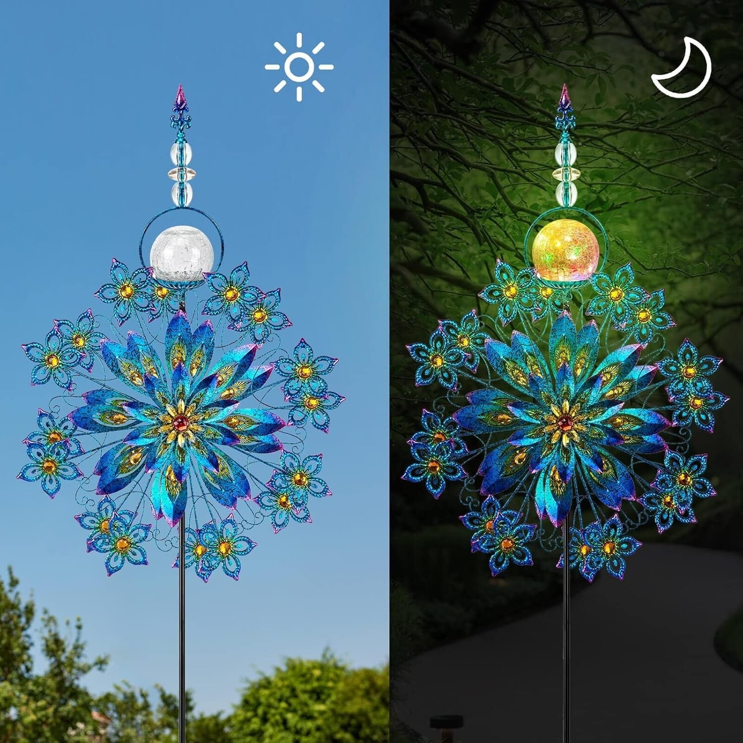 Eco-Friendly Outdoor Solar Wind Spinner with Colorful Glass Ball - 75 Inch