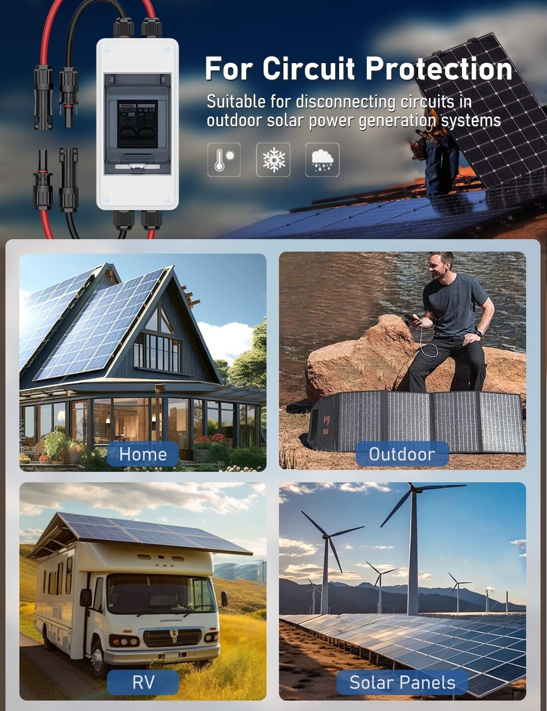 60 Amp Solar Disconnect Switch - IP65 Waterproof Miniature Circuit Breaker