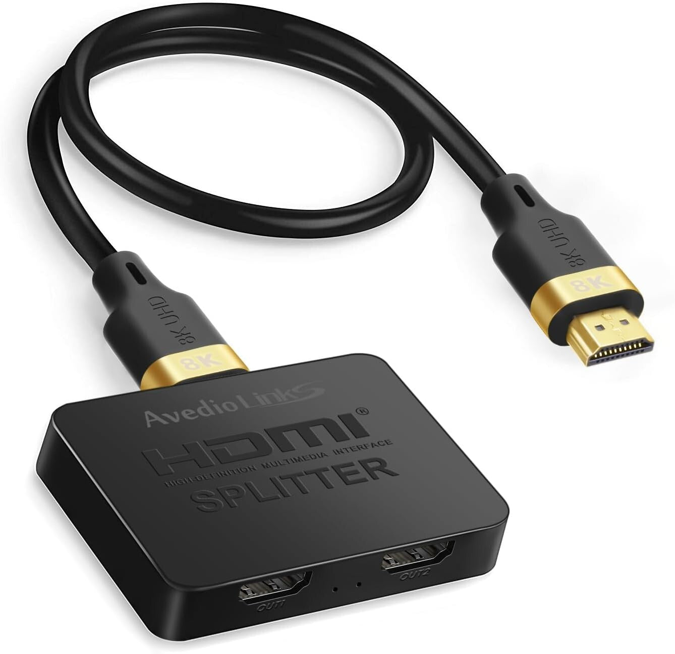 8K@60Hz HDMI Splitter 1 in 2 Out with 4ft 8K HDMI Cable - Ultimate Dual Displ...