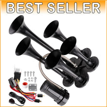 Load image into Gallery viewer, Ultra Loud 150dB Train Horn Kit with Upgraded Chrome Compressor for 12V Vehicles