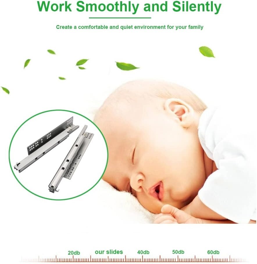 Heavy-Duty 14-Inch Undermount Drawer Slides with Soft Close - 6 Pairs Included