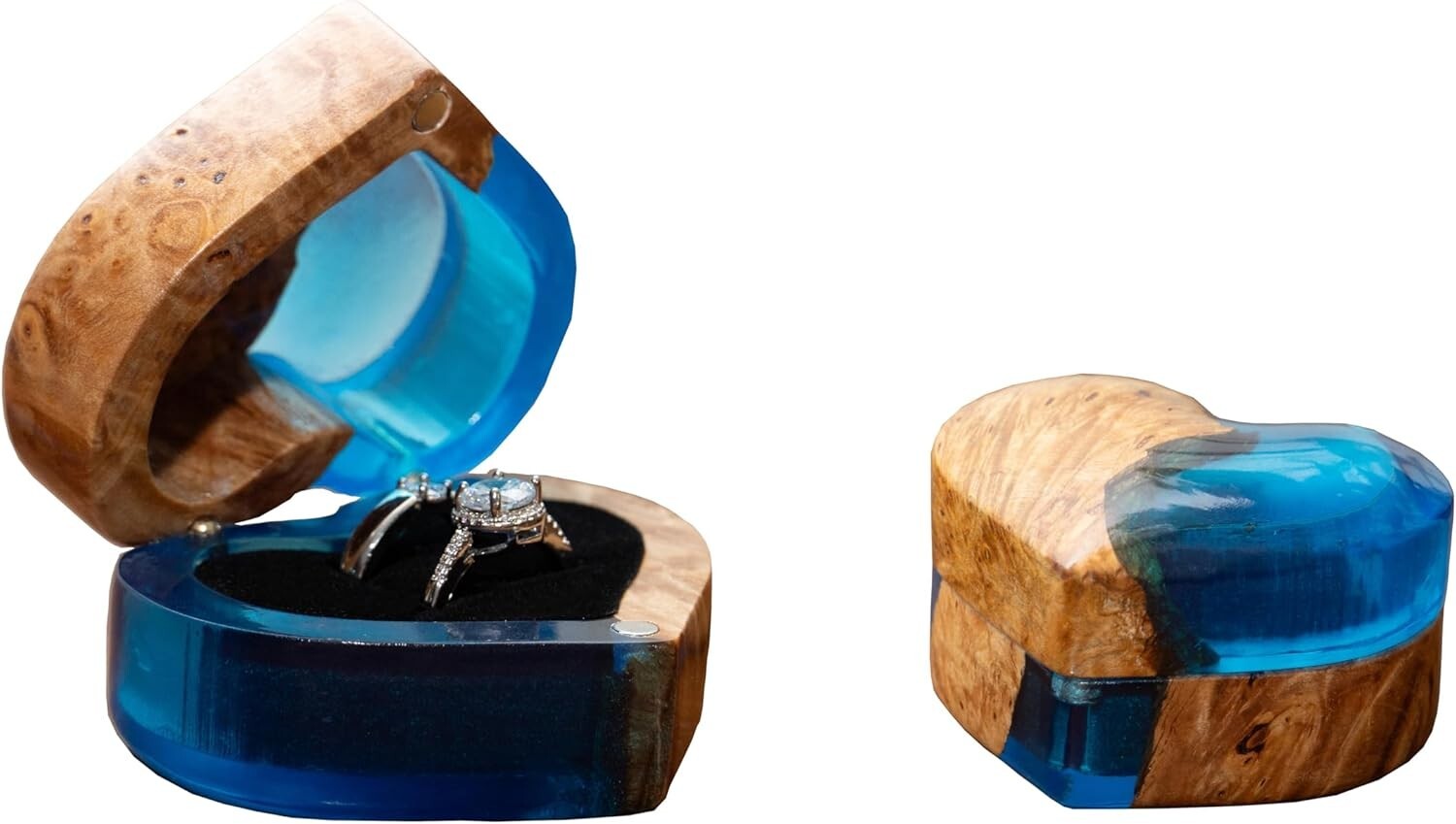 Handmade Heart Shaped Ring Box - Unique Wooden Jewelry Storage for Engagements