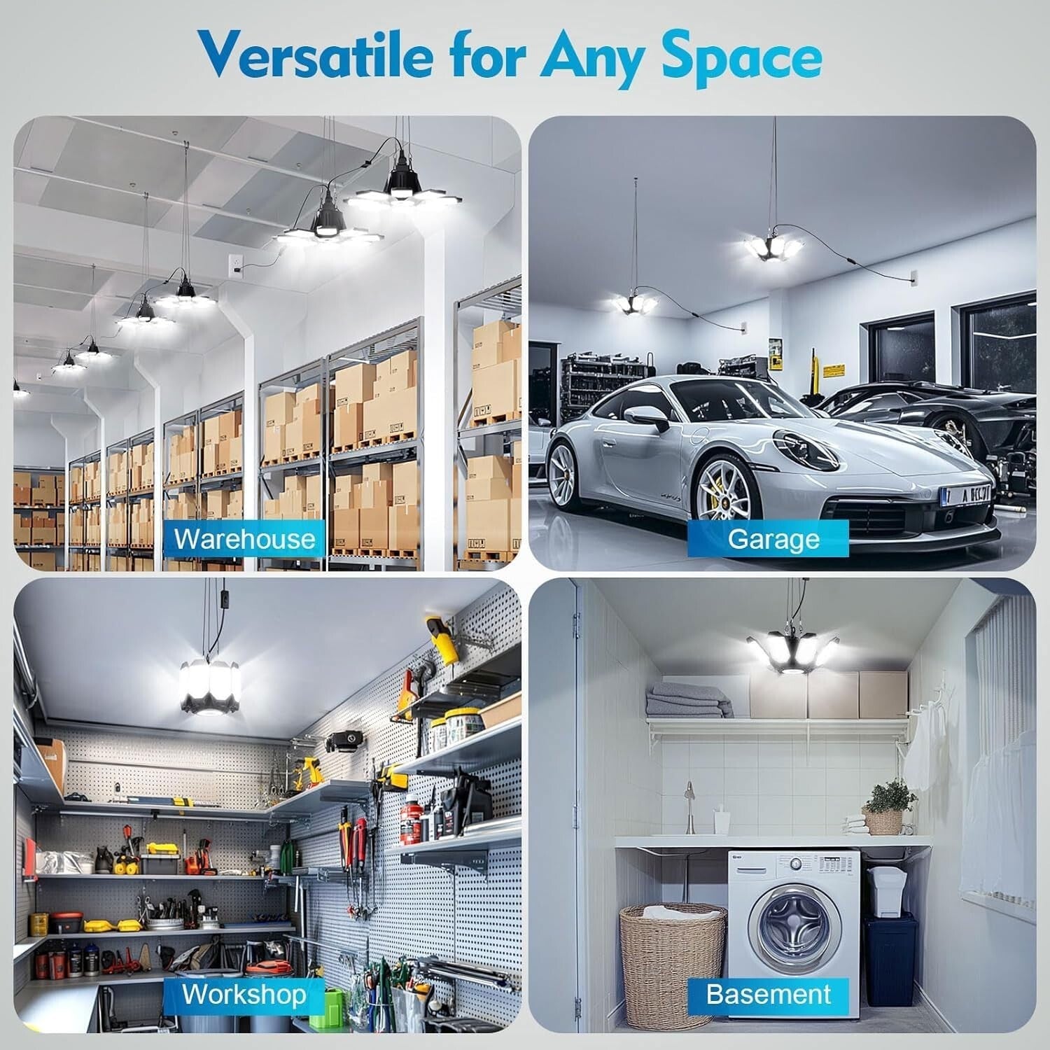 2024 Upgraded 250W LED Garage Lights + 8+1 Panels for Total Lighting Flexibility