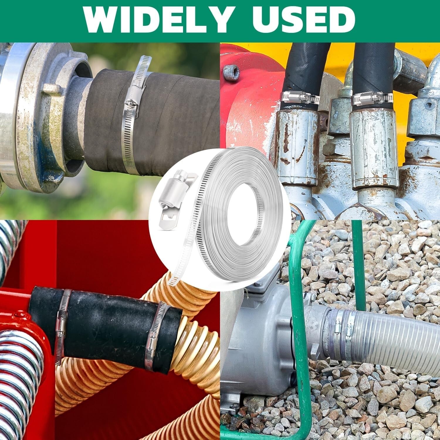 50FT Stainless Steel Hose Clamp Kit - Adjustable Metal Strapping & 20 Fasteners