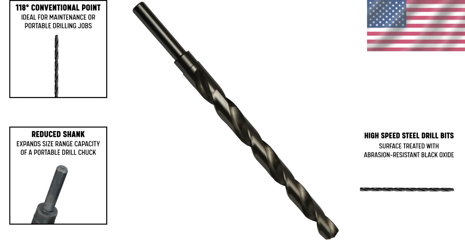 12-Inch Extra Long Drill Bit, 9/16" HSS for Tough Materials - Black Oxide Coated
