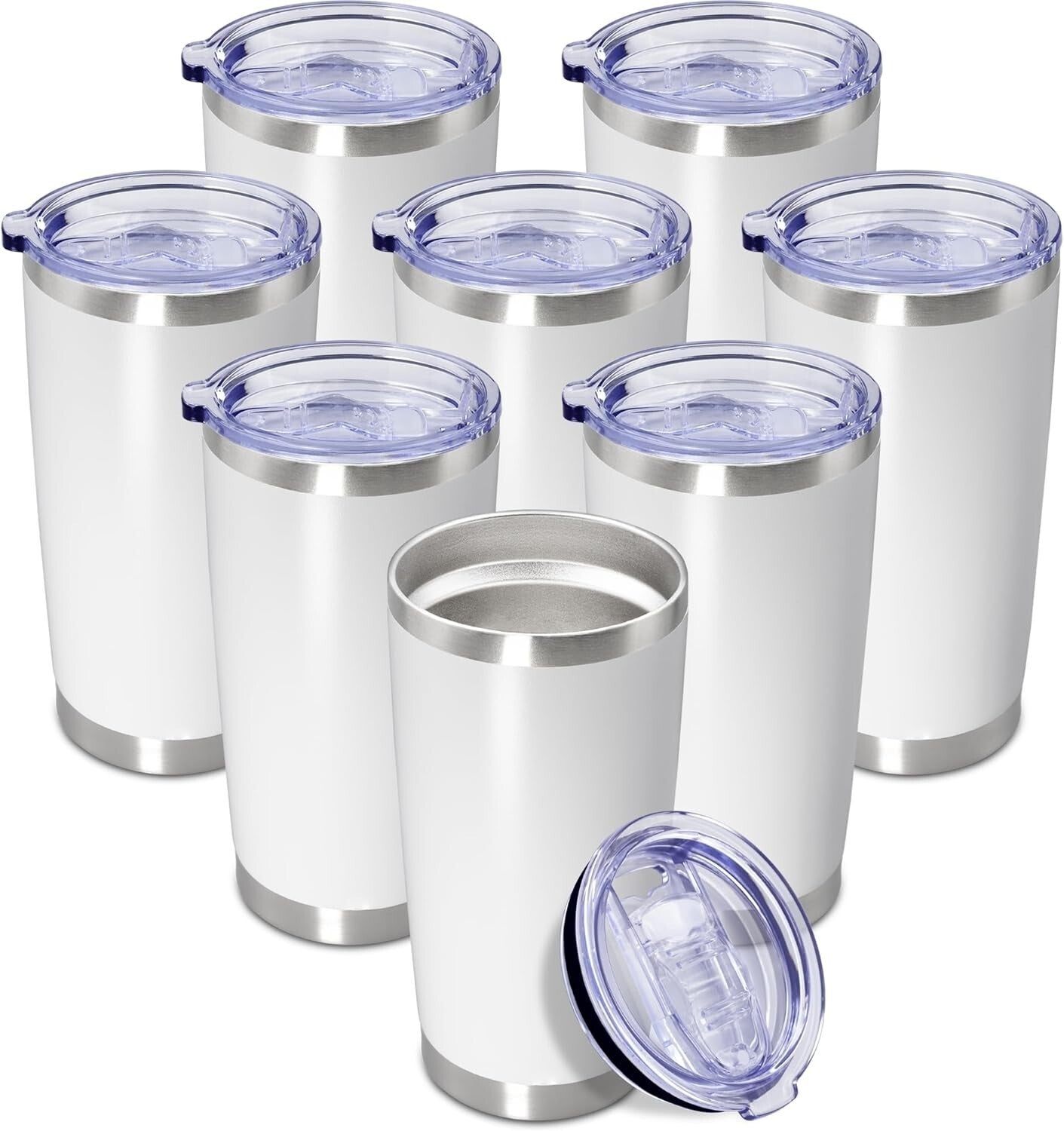 20 oz Double Wall Insulated Stainless Steel Travel Mugs - Set of 8 for Hot/Cold