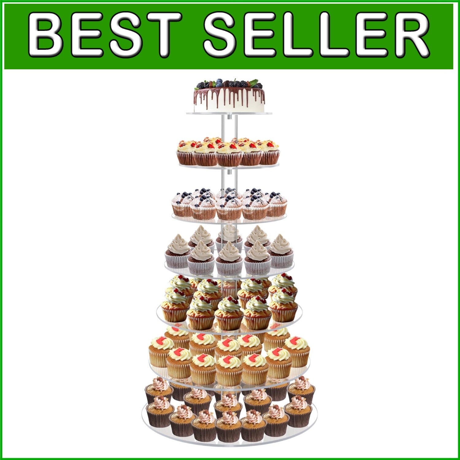 Elegant 7-Tier Acrylic Cupcake Stand - Clear Tower Display for Celebrations