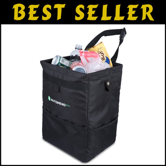 Innovative Hanging Car Trash Can - 6.6 Gallon with Pockets for Travel Essentials