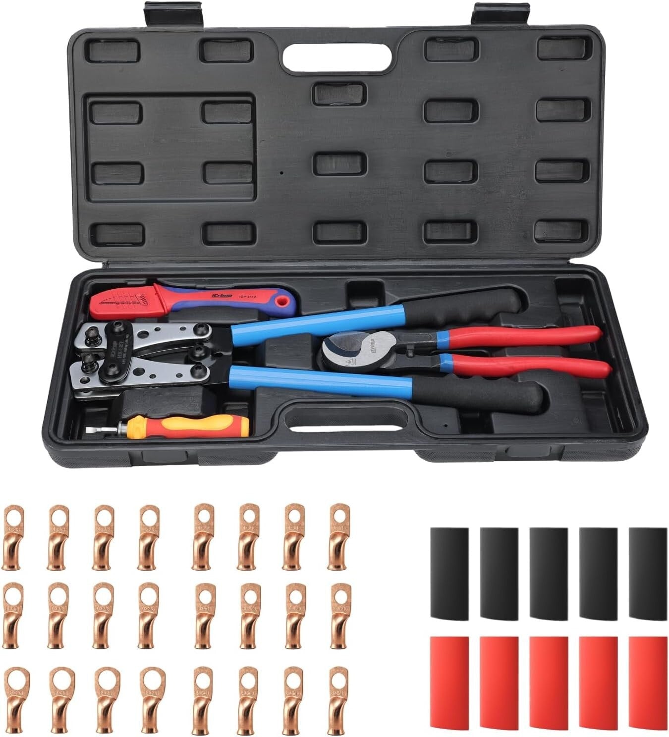 All-in-One Battery Cable Crimper & Stripper with Carrying Case - 34 Piece Set