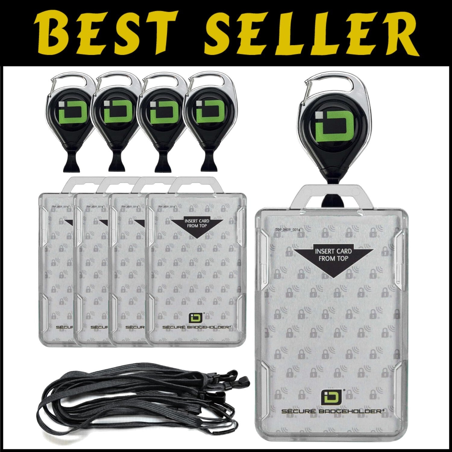 Durable Retractable Badge Lanyard and 2-Card Holder - RFID Protection, 5-Pack