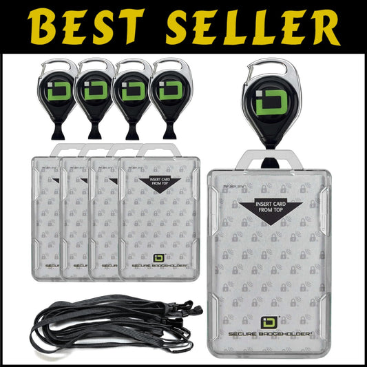 Durable Retractable Badge Lanyard and 2-Card Holder - RFID Protection, 5-Pack
