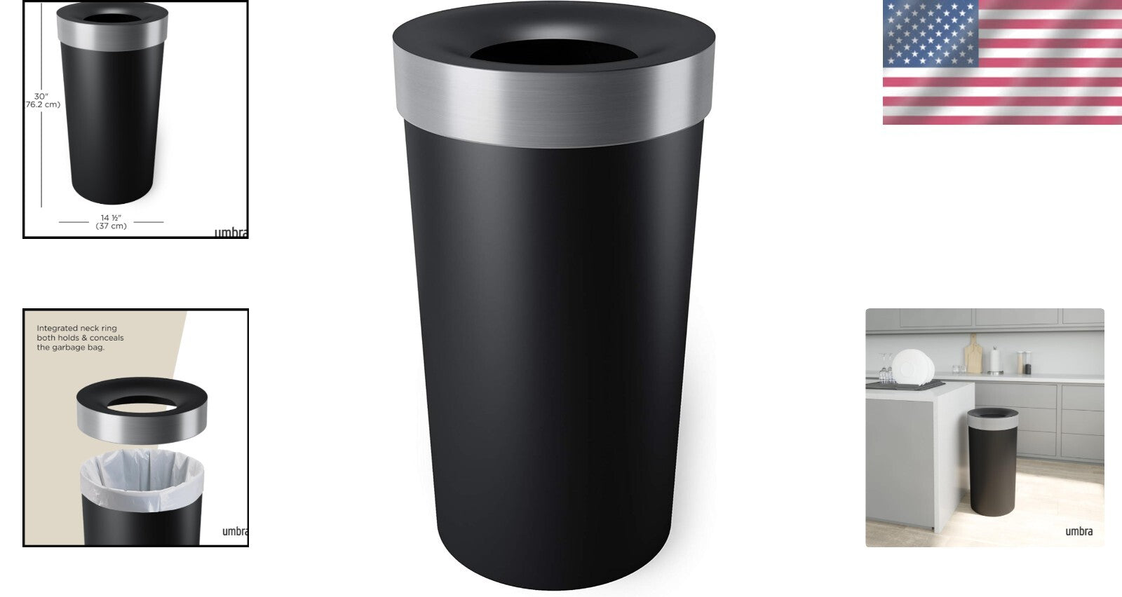 Elegant 16.5-Gallon Black/Nickel Trash Can - Stylish Storage Solution for Home