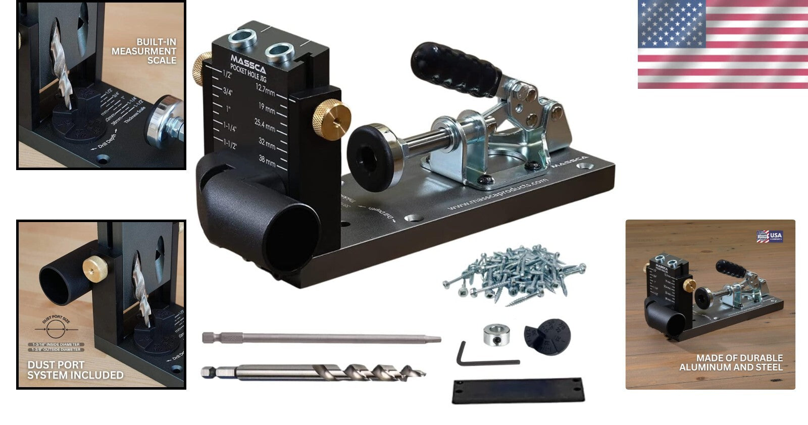 Adjustable Aluminum Pocket Hole Jig Kit M1 - Precision Woodworking Tool