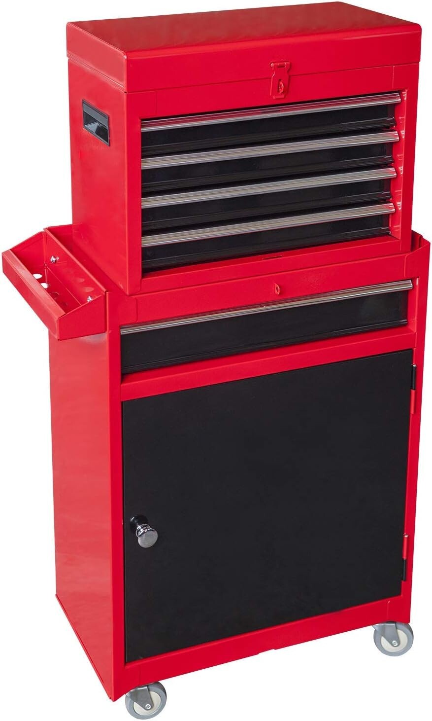 Compact 6-Drawer Tool Chest & Cabinet with Rolling Casters - Red & Black
