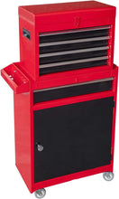 Load image into Gallery viewer, Compact 6-Drawer Tool Chest &amp; Cabinet with Rolling Casters - Red &amp; Black