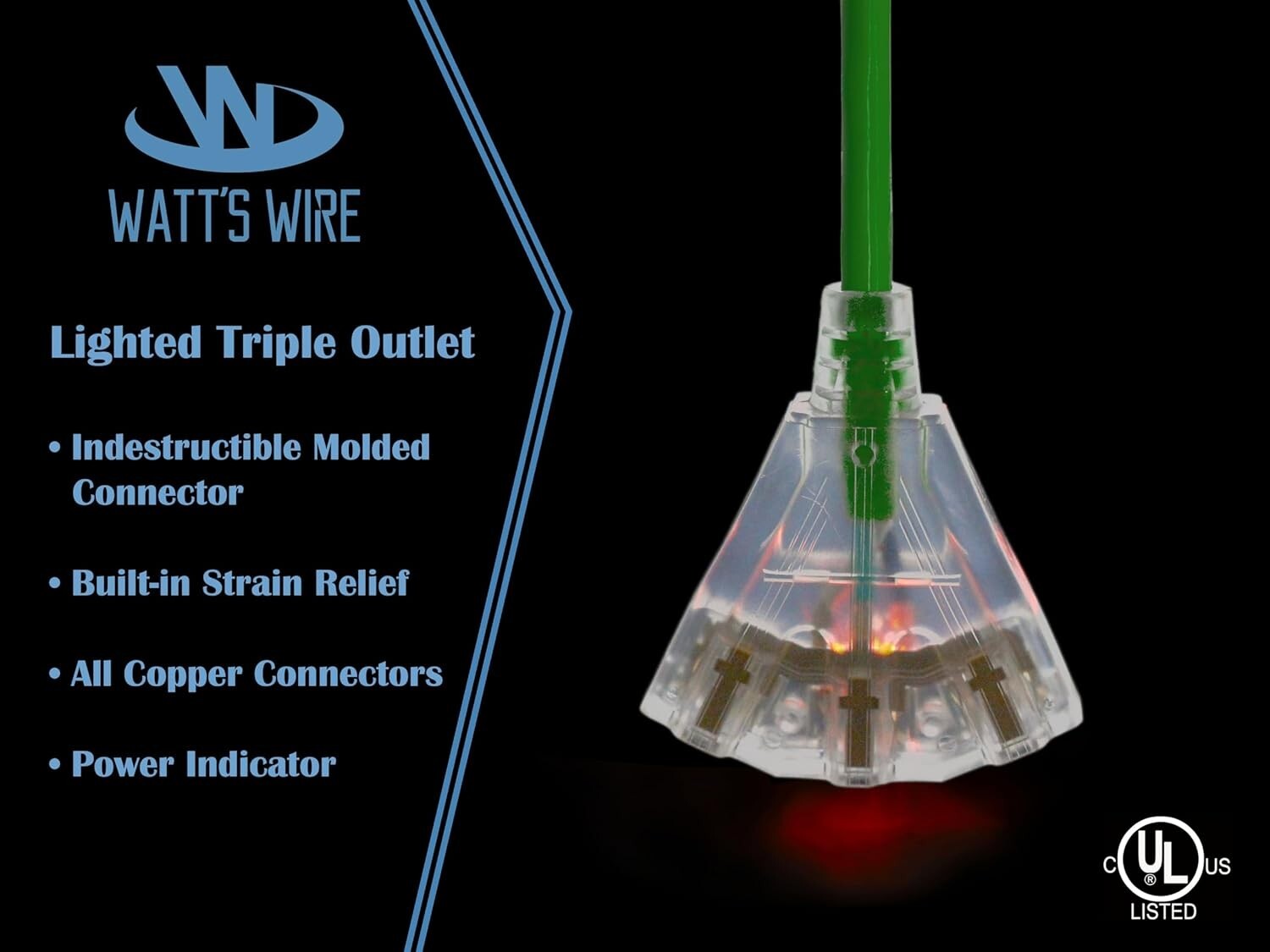 Durable 15 ft Green Extension Cord, 3 Outlet, 14 Gauge for Safe Performance