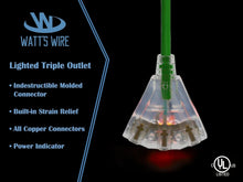 Load image into Gallery viewer, Durable 15 ft Green Extension Cord, 3 Outlet, 14 Gauge for Safe Performance