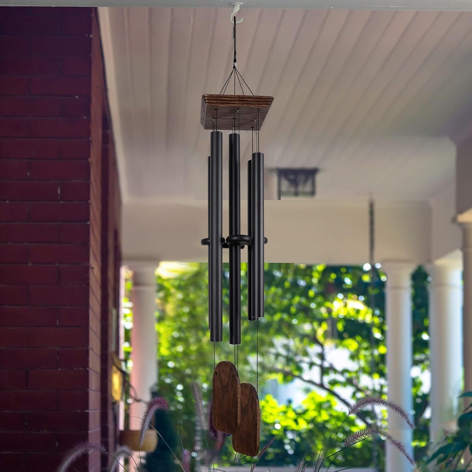48" Large Deep Tone Wind Chimes in Black - Perfect Outdoor Decor & Memorial Gift