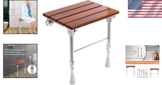 Height Adjustable Folding Shower Seat Wall-Mounted with Legs for Small Spaces