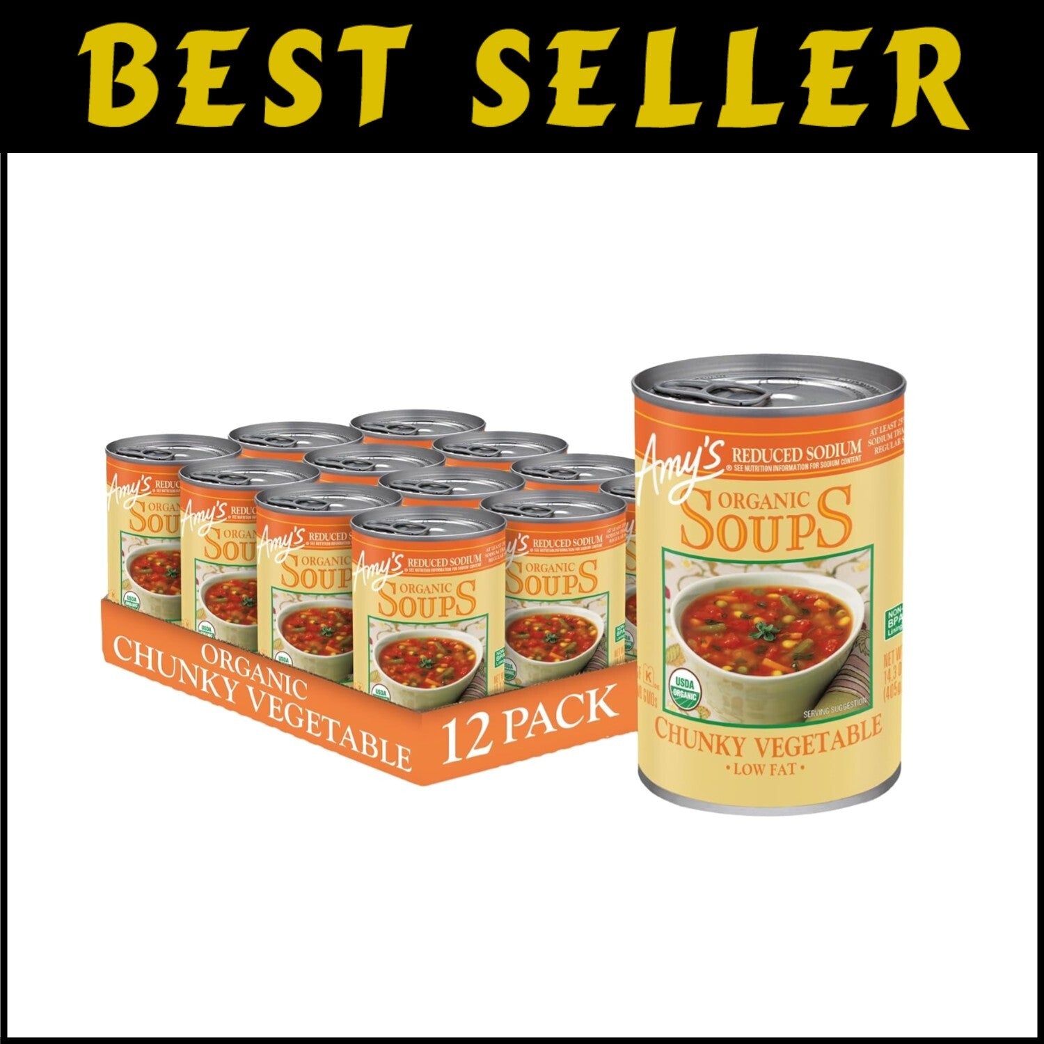 Garden-Fresh Amy's Vegan Soup, Chunky Vegetable, Reduced Sodium, 12-Pack 14.3 Oz