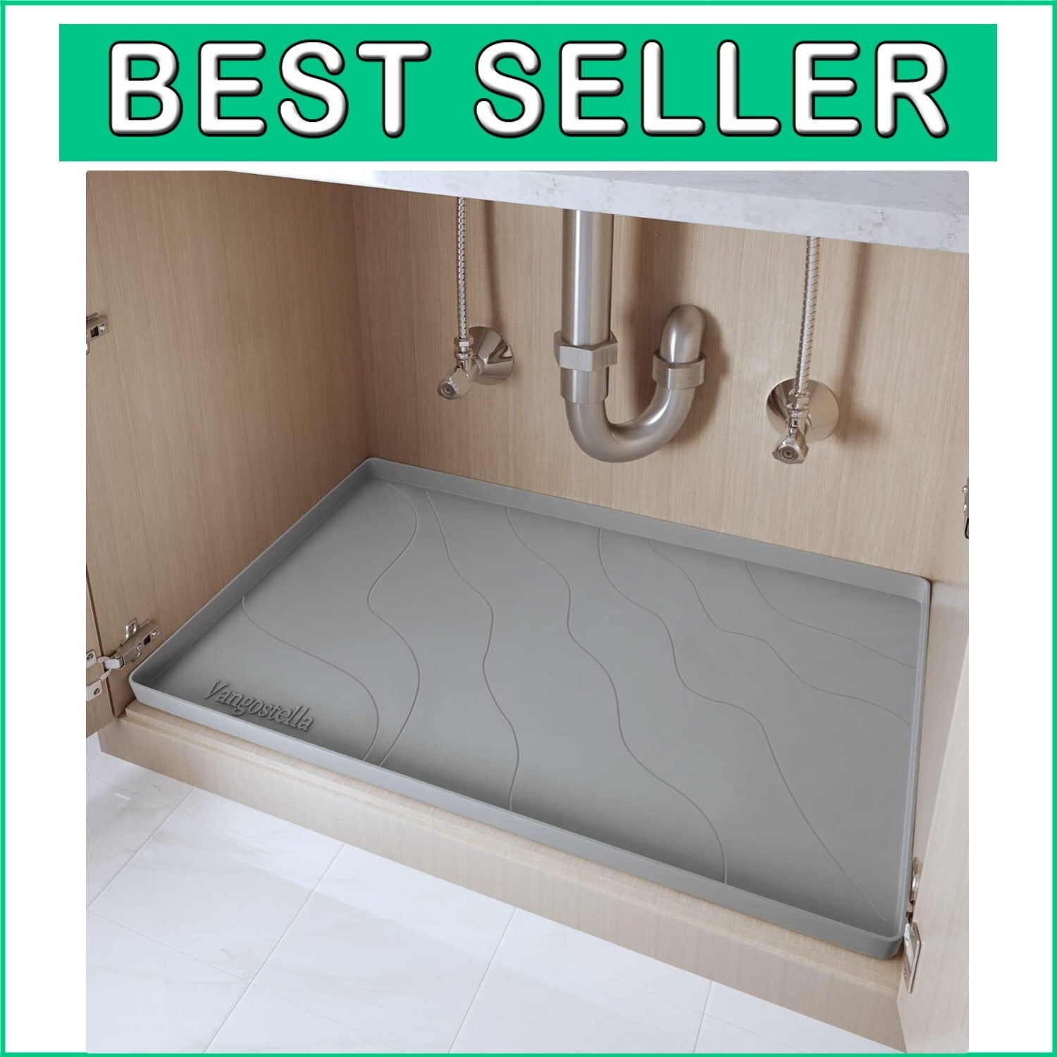 Extra Thick Non-Slip Silicone Under Sink Mat 34” x 22” - Grey Cabinet Protector