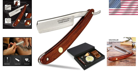 Elegant Retro Straight Razor with Wooden Handle - Complete Barber Shaving Set