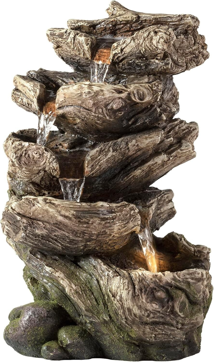 5-Tier Brown Indoor Waterfall Fountain: Tranquil Tabletop Decor with Lights